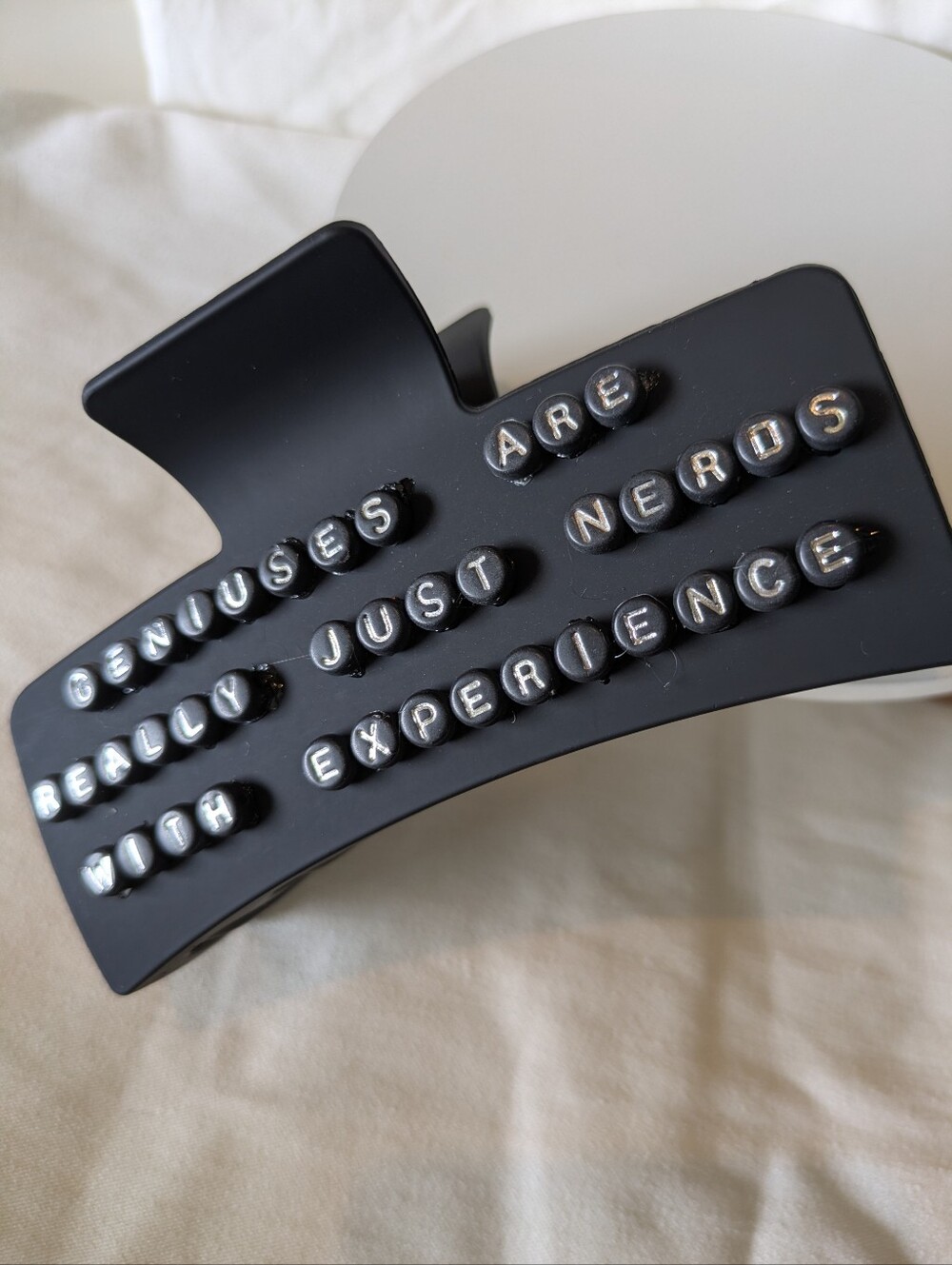 Hair Clip Claw Style Handcrafted Positive Nerd Quote Genius Black Silver | NWT